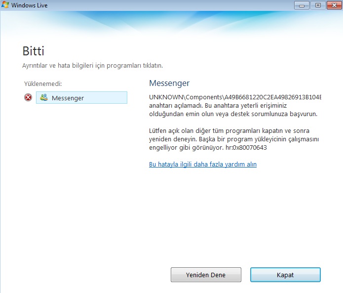  Windows 7de messenger sorunu