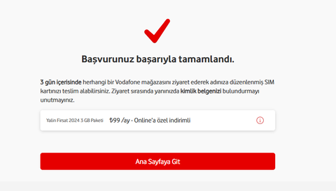 Vodafone 3GB 99₺ -10GB 143₺ - 20GB 179₺ - 30GB 230₺ - 60GB 324₺(22 Aralık Son)