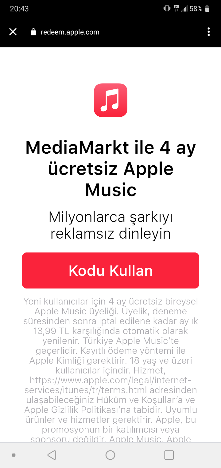 4 ay ücretsiz Apple Music üyeliği MediaMarkt'ta! – Hediye Kodu