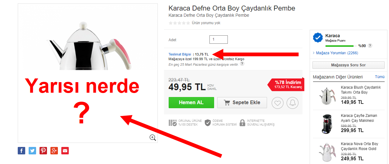 Karaca Çaydanlık tekrar satışta 49.95