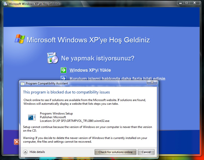  win 7 yükledim xp yüklenmiyor