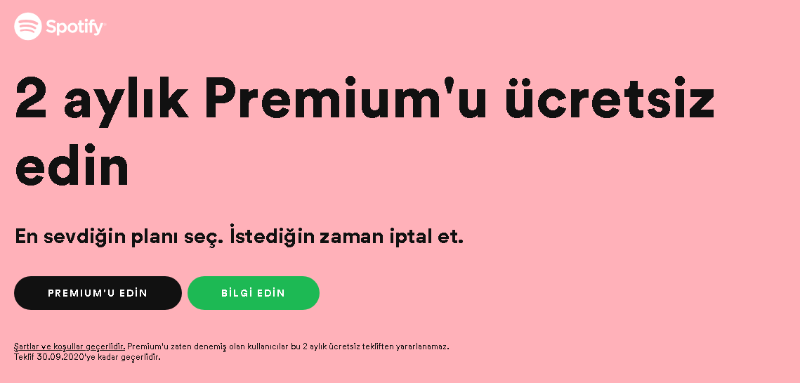 Spotify 2 aylık Premium'u ücretsiz