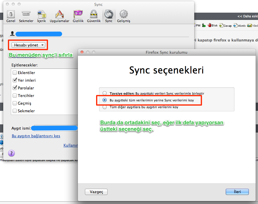  Firefox SYNC Eşitleme