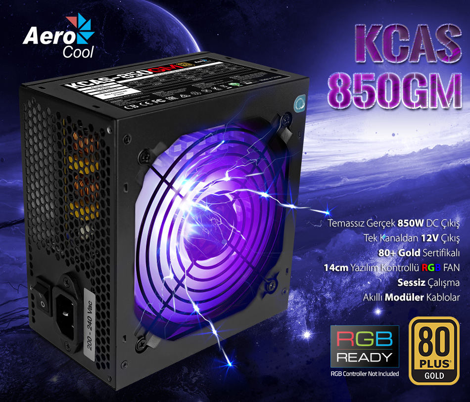 -- SATILDI -- Aerocool KCAS 850W 80+ Gold +Modüler +RGB