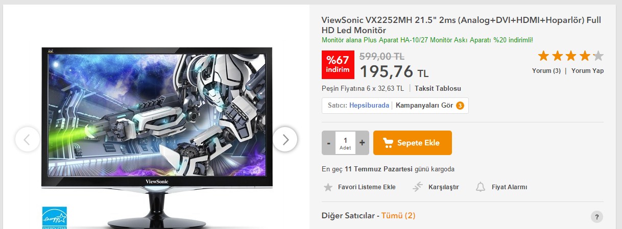  HB MAGDURLARI ViewSonic VX2252MH 21.5' Monitör - 195TL