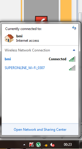  Windows 7 - Wireless Bağlantı Simgesi
