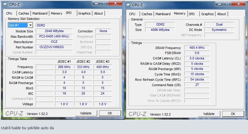  OCZ vista upgrade editon 4 gb 2*2gb 1066 mhz dual kit mhz sorunu