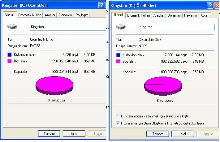  USB yi NTFS yapma --paylaşım adına --