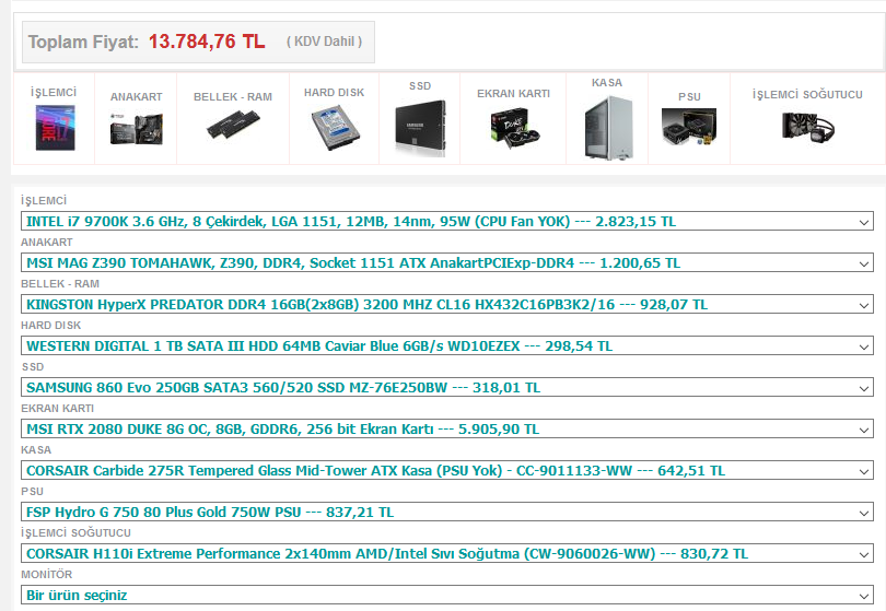 10000-12000tl PC toplama