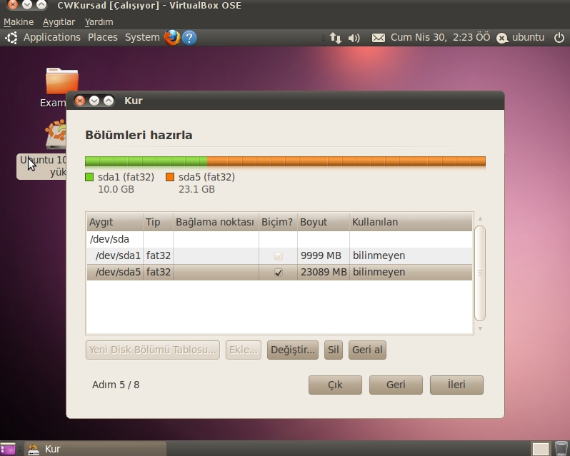  Ubuntu Kurulum Disk Secimi