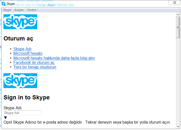  Skype giriş ekranı beyaz oldu tema bozuldu