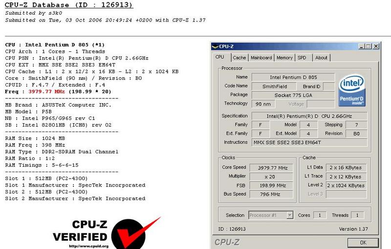  ASUS P5B D805 2.66@4ghz @ Hava soğutma