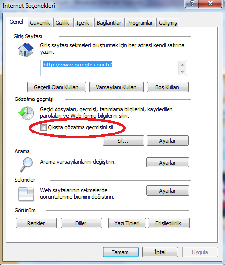  ie8 Geçmişi otomatikman siliyor :@