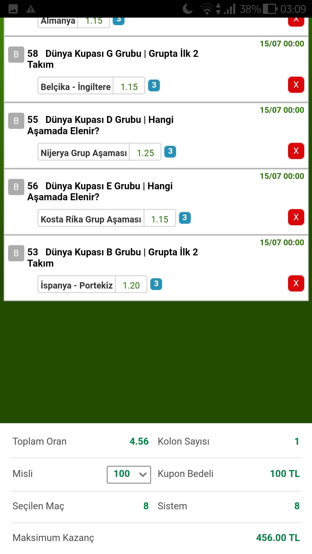 Dünya Kupası Uzun Vadeli Bahis 2.30 oran