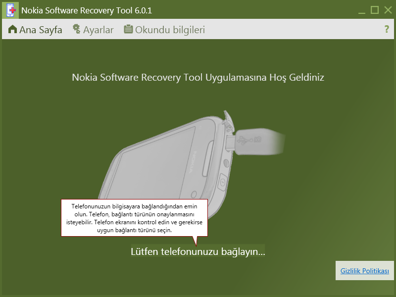  Asha serisi, S40 için Nokia Software Recovery Tool 6.0.1