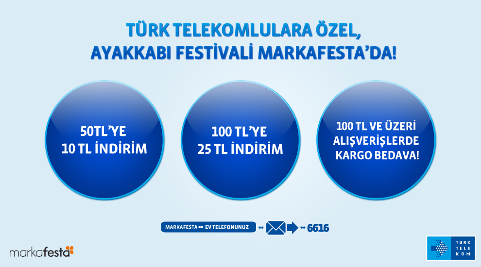  Markafesta.com'da Türk Telekomlulara 25 TL indirim!