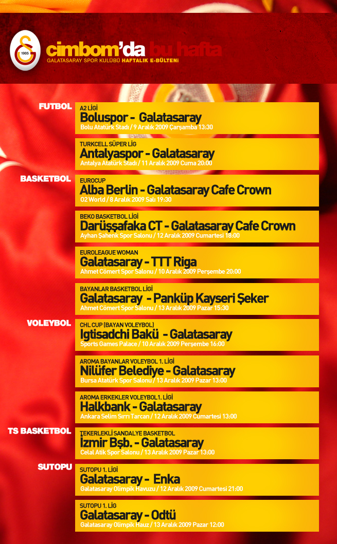  Galatasaray Takimlarinin Haftalik Mac Programi