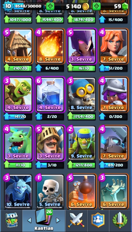 Full Efsanevili 3.500 Kupa üstü Yüksek seviyeli kartlar Clash Royale Hesabı SATILIK