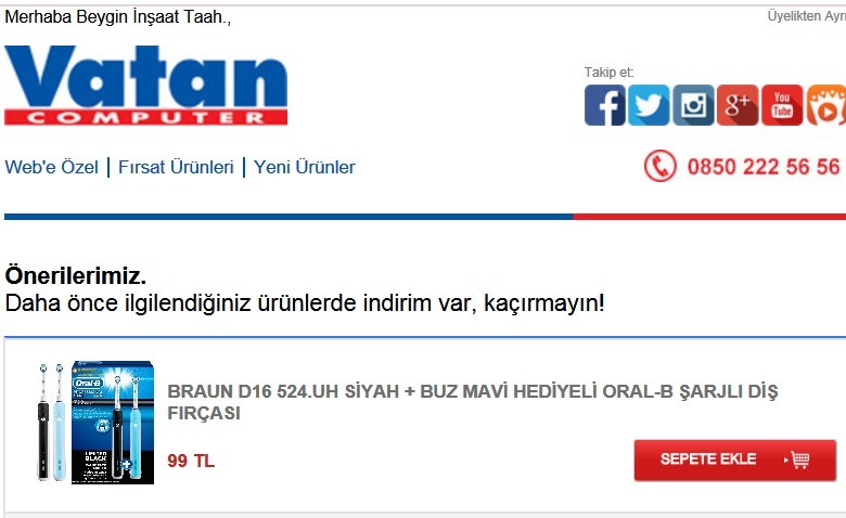  VatanBilgisayar 100 TL ustune 20 TL İndirim Çeki