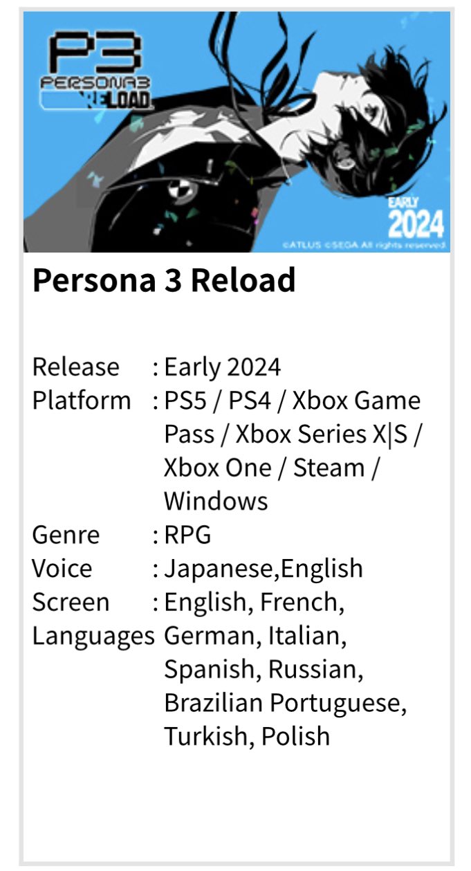 Wario64 on X: Persona 3 Reload physical listed for Switch/PS4/PS5/XSX    / X