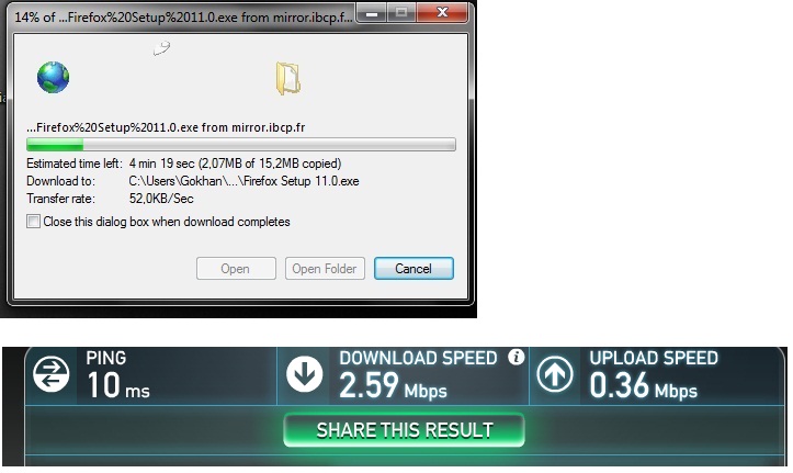  Speed test 2,6Mbps, Torrent 300'leri görüyor. Ama browser dan direk indirirken 30 Kb/sn.!?