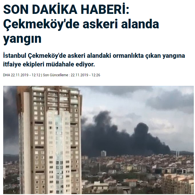 Çekmeköy'de askeri alanda yangın