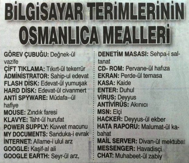 Osmanlıca Bilgisayar Terimleri