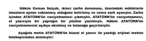  İşte Atatürk'ün el yazısıyla vasiyeti!