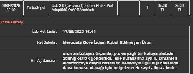 N11 - TurboSepet Arızalı Ürünle Yapılan DOLANDIRICILIK!