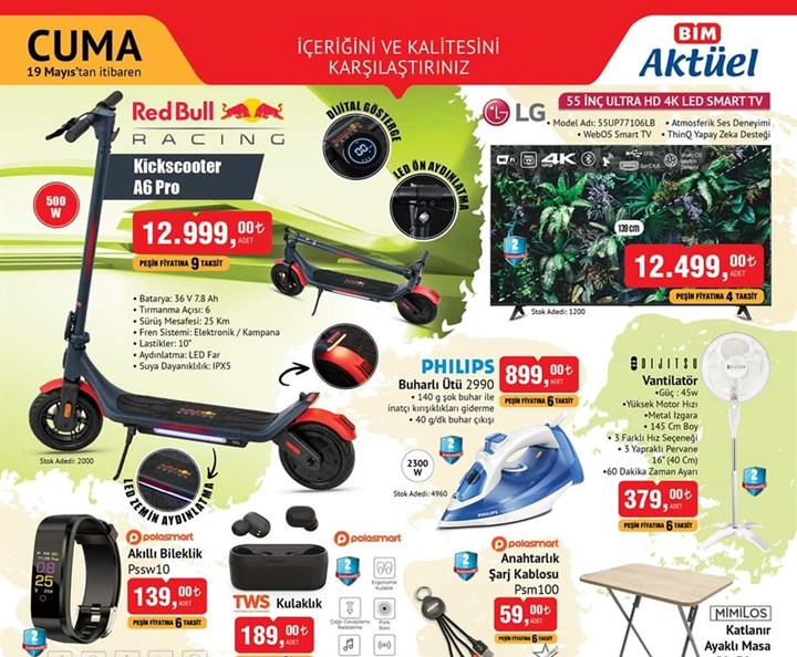 Haftaya BİM marketlerde RedBull Racing elektrikli scooter ve LG akıllı televizyon var