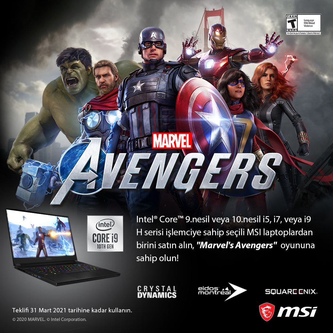 MSI Laptop Alanlara Marvel's Avengers Oyun Kodu Hediyesi