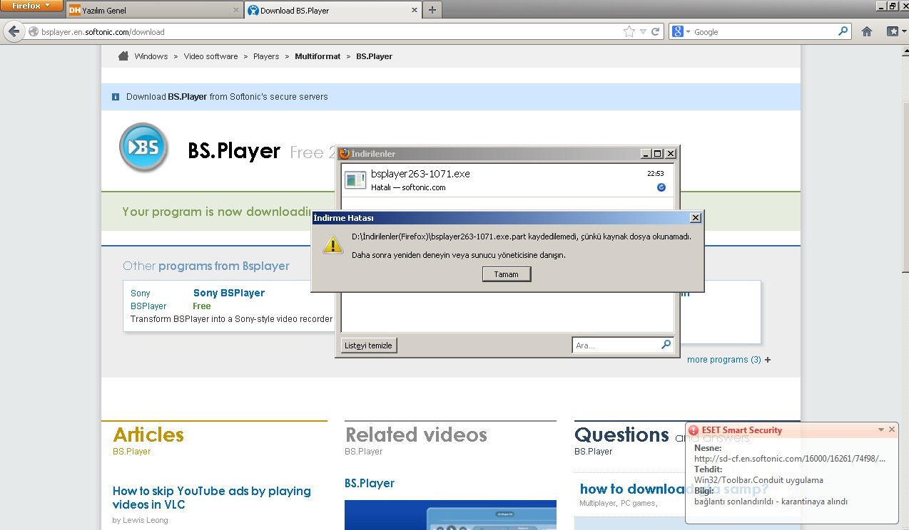  Firefox, BS player indirme sorunu