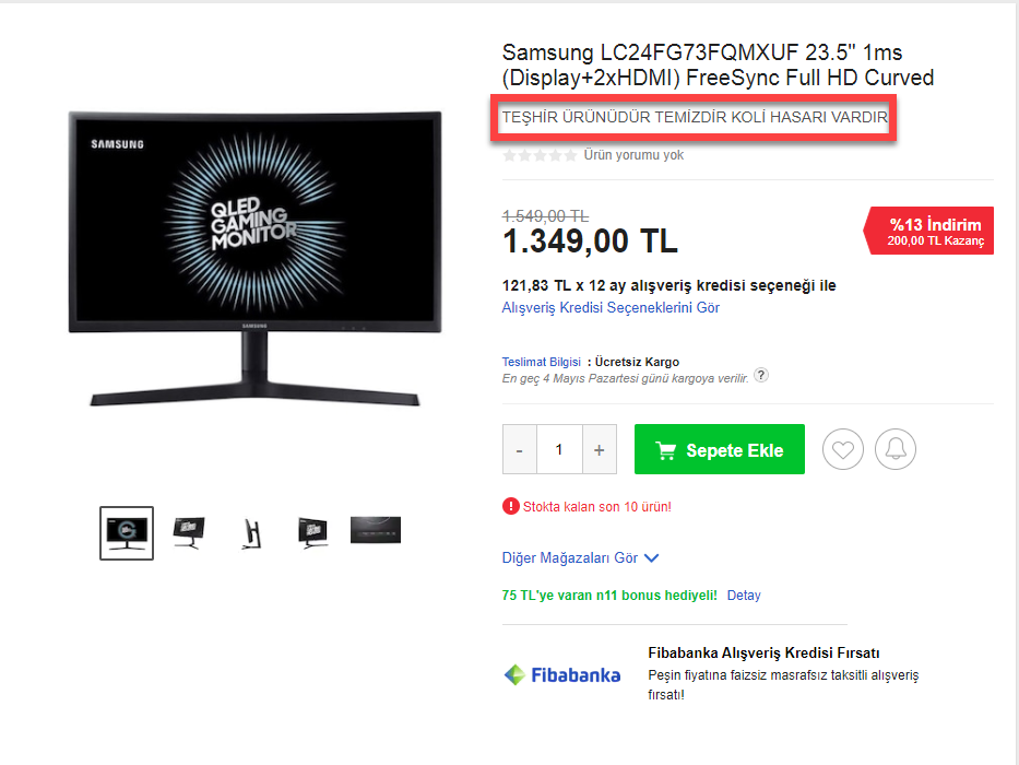 144hz 1 ms Samsung monitör 1350 TL