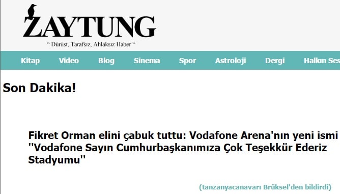 GS, Erdogan'in talebi ile stadinin adini degistirdi.TFF sitesinde BJK'in stadinin adini degistirdi.