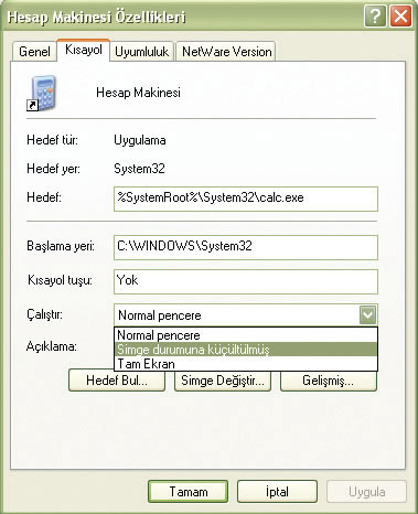  bir programı açılışta simge durumunda nasıl çalıştırabilirim
