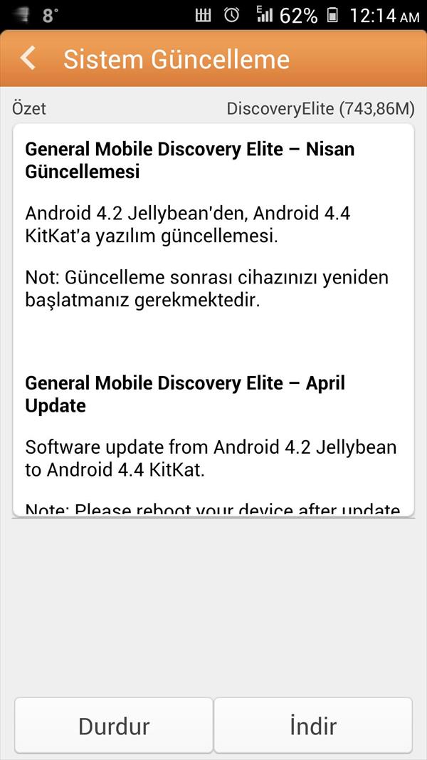  General Mobile Discovery Elite 4.4 kitkat geldi.