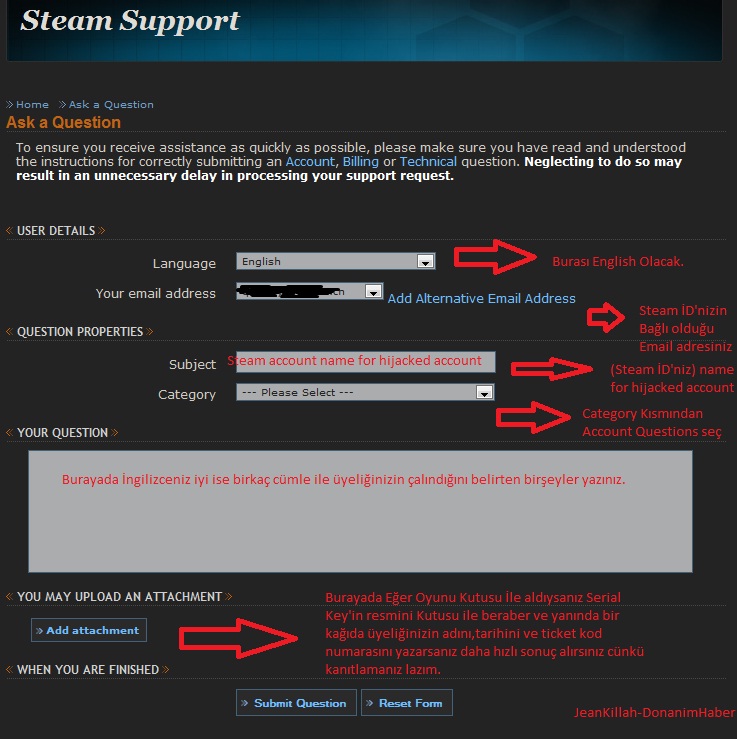  Çalınan Steam Account Geri Alımı Ticket Atma(Resimli Anlatım)