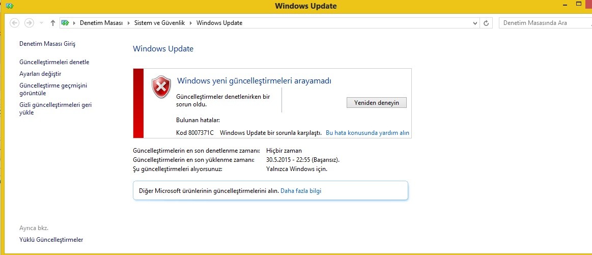  W8-Windows Update 8007371C Hatası