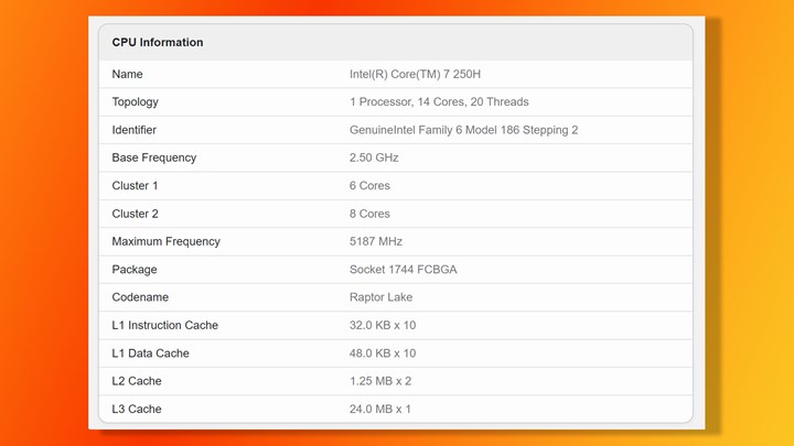 Kılık değiştirmiş Raptor Lake: Intel Core 7 250H ortaya çıktı