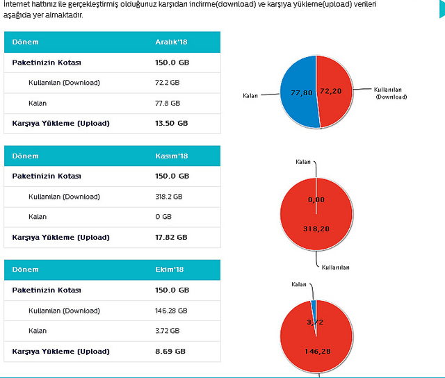 Bu ay kaç gb internet kullandınız?