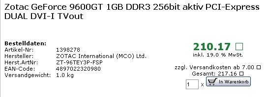  ## 1GB GDDR3 Bellekli ZOTAC 9600GT 210 Avro'luk Fiyatla Ortaya Çıktı ##