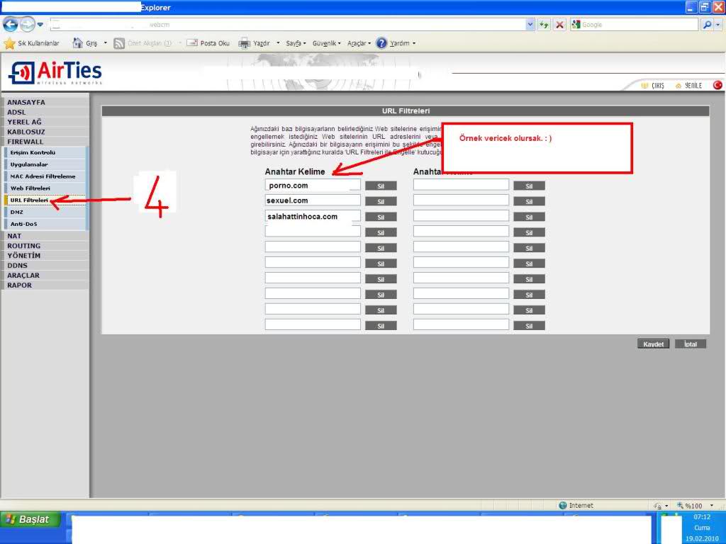  'AIRTIES_RT-206' Modemde İstemediğimiz Web Sitesini Engelleme Nasıl Yapılır ?