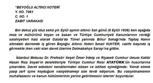 İşte Atatürk'ün el yazısıyla vasiyeti!