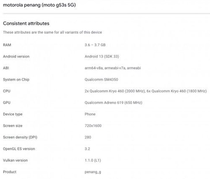 Motorola Moto G53s 5G, Google Play Console'da listelendi