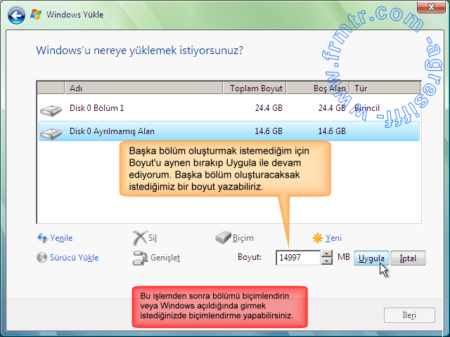  Windows Vista ya nasıl format atılır?ACİ