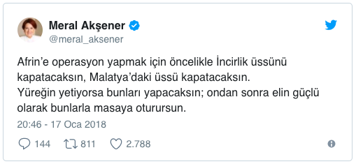 Meral Akşener: Afrin Operasyonunda 'Kefenli Tosunlar' Başrolde Yer Almalı.