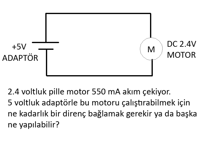  2.4 voltluk bir dc motor 5voltluk bir adaptörle çalışmıyor