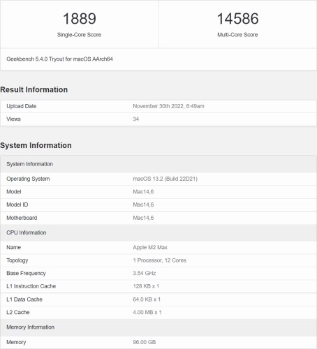 Apple M2 Max performans bilgileri ortaya çıktı