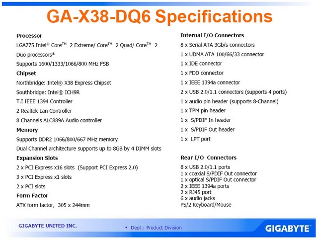 ## Gigabyte GA-X38-DQ6'nın Tüm Detayları ##