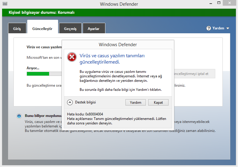  Windows 8.1 Windows Defender Hatası Acil!